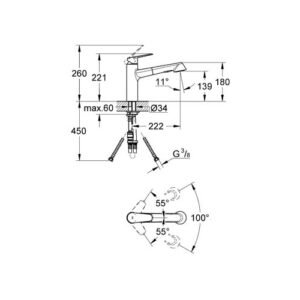 Grohe Eviye Bataryası Spiralli 2 Fonk. Eurodisc Krom